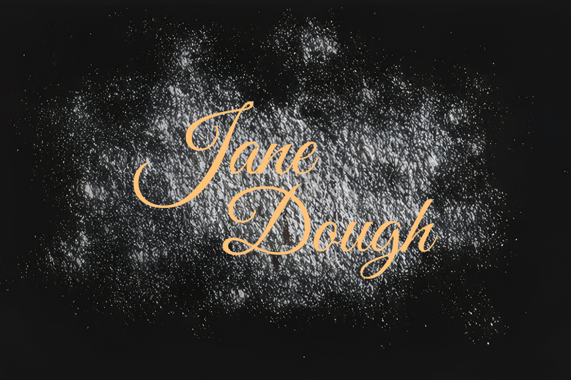 Logotip Jane Dough na podlozi od brašna